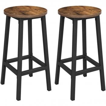 Conjunto de taburetes de bar, juego de 2, sillas redondas para cocina con asientos altos, altura 65 cm, estructura de acero resistente, fácil montaje, estilo industrial