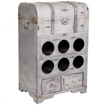 Baúl Botellero de Madera con Arcon y Hueco para 6 Botellas - Armarios para Vinos y Bebidas, dimensiones 41x30x64h cm, color gris