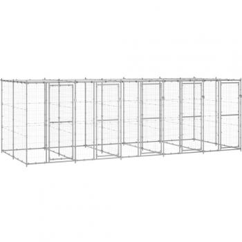 vidaXL Outdoor Dog Kennel Galvanised Steel with Roof 12.1 m²