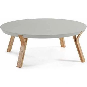 Kave Home - Mesa de Centro Dilos Gris Redonda Ø 90 cm con Patas de Madera Maciza de Fresno
