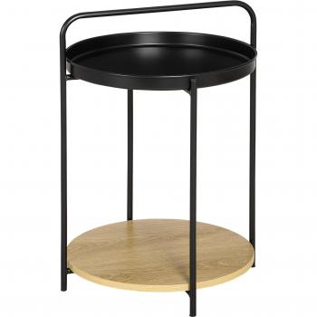 Mesa auxiliar Homcom con bandeja extraíble y estante negro/natural 43,5x42,5x60 cm