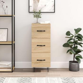 Aparador de madera contrachapada 34,5x34x90 cm con puertas y cajón, color roble Sonoma, mueble de almacenaje moderno para salón