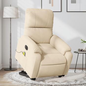 Silla reclinable de masaje eléctrica elevable en tela de microfibra crema