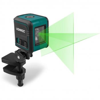 Láser de línea cruzada verde autonivelante Vonroc - Alcance de 18 metros - Incluye barra de sujeción, bolsa de herramientas y baterías