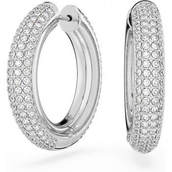 Swarovski Dextera Rhodium Plated Medium Hoop Earrings with Pavé White Crystals 5651392