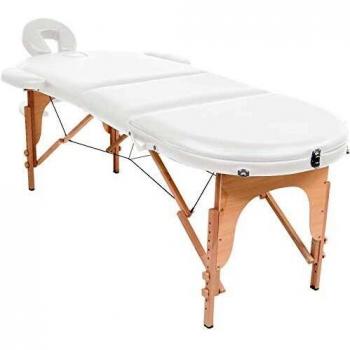 Folding Massage Table with 4 cm Padding and 2 Oval Bolsters - White