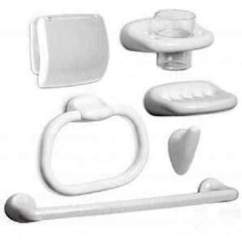 Tatay Estuche 6 Piezas de Accesorios para el baño, Fabricados en plástico Resistente, Blanco Acabado Brillante: Portarrollos, toallero Barra, aro toallero, Colgador, jabonera y portacepillos Mural.