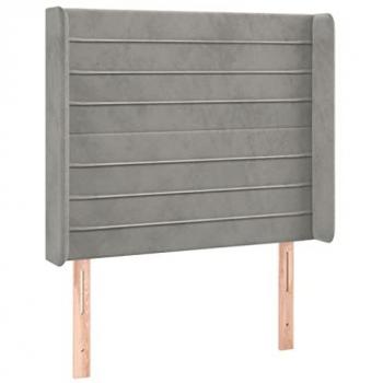Cabecero con orejas de terciopelo gris claro 103x16x118/128 cm, tapizado acolchado, cubierto protector antimancha, prueba polvo