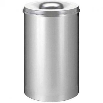 Papelera de Seguridad de Acero Autoextinguible 110L, HxØ 720 x 470 mm, Cuerpo y Cabeza Plateados