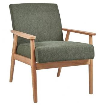Sillón Retro Tapizado en Poliéster y Lino, Estructura Ligera de Madera Clara, Color Verde Esrum