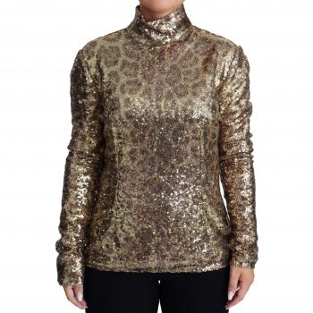 Dolce & Gabbana Brown Leopard Fit Turtleneck Sequin Sweater - IT46|XL