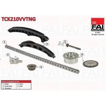 Kit de cadena de distribución FAI AutoParts TCK210VVTNG - Incluye cadena de distribución, tensores, guías y componentes necesarios para la instalación; diseñado para garantizar un funcionamiento óptimo del motor; compatible con múltiples modelos de