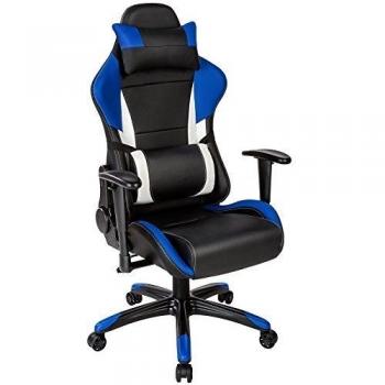 TecTake Silla de oficina ergonomica racing gaming con soporte lumbar negro azul blanco