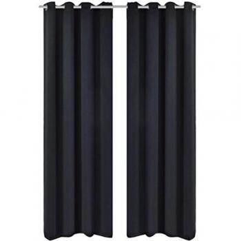 vidaXL 2X Cortinas Opacas con Ojales Decoración Ventanas Salón Dormitorio Sala de Estar Cocina Privacidad Protección de Metal 135x175cm Negra