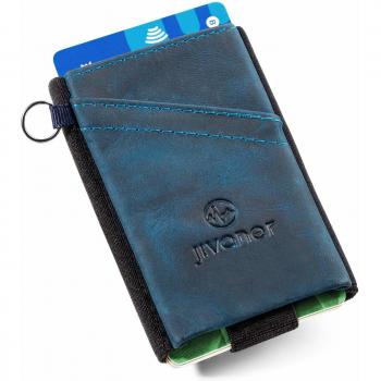JIVANER Ultra Slim: Cartera Hombre de Piel Azul - Cartera Minimalista - Tarjetero RFID Bloqueo - Billetera Monedero pequeña y Delgada - Mini portamonedas de diseño y Elegante