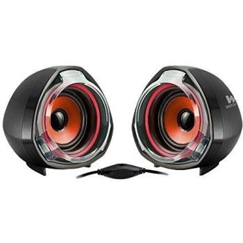 Woxter Big Bass 70 Red - Altavoces para PC, Mando de Control de Volumen, Gaming, 15W de Potencia, Conexiones 3,5mm y USB. Ideal para PC/Smartphones y videoconsolas, Color Negro-Rojo