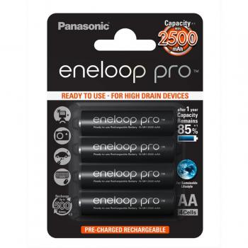 Panasonic Eneloop Pro BK-3HCDE/4BE - Juego de 4 Pilas Recargables AA, 2500 mAh