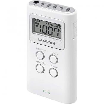 Sangean DT-120 Blanco Radio Portátil Digital AM/FM de Bolsillo con 15 Presintonías