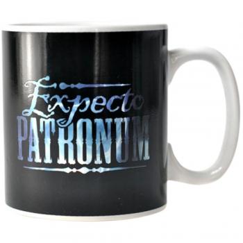 TruffleShuffle Taza con color cambiante al calor con modelo Expecto Patronum de Harry Potter, 400 ml, Color Negro
