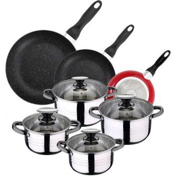 Pack de 3 sartenes San Ignacio Ø16CM Ø20CM Ø24CM + batería de cocina 8 piezas en acero inoxidable