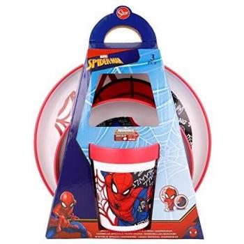 Vajilla Infantil Antideslizante Con Base De Silicona Bicolor Compuesto De Plato, Cuenco Y Vaso |Spiderman Urban Web