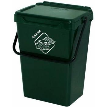Cubo de polipropileno con manija y cubierta, color verde, 40 Lt, dimensiones 400x305x510 mm