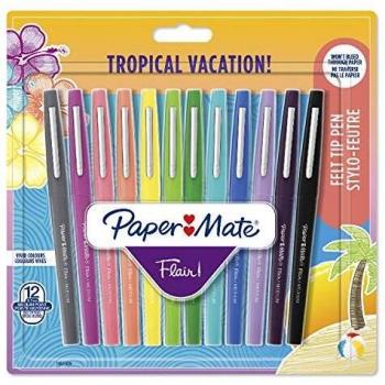 Paper Mate Flair rotuladores de punta de fieltro mediana, colores tropicales y surtidos, paquete de 12