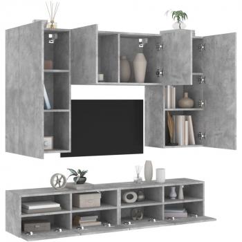 Muebles de la pared TV con LED 5 PC gris hormigón madera multicapa Vidaxl