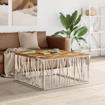 Mesa de centro vidaXL de acero inoxidable y madera maciza de acacia, en colores plateado, dorado y marrón claro, apta para salón, comedor o uso auxiliar