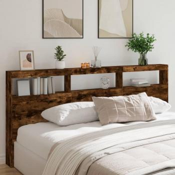 Cabecero de cama con contenedor y luz LED en roble ahumado 220x17x102 cm