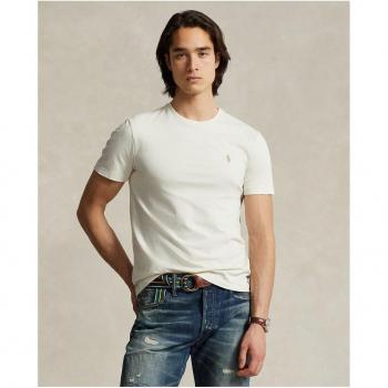 Camiseta de Hombre Personalizada de Algodón Slim Fit con Cuello Redondo en Color Écru