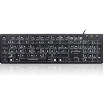 Teclado Perixx PERIBOARD-317, cableado USB, retroiluminación blanca, letras grandes, diseño QWERTZ en negro