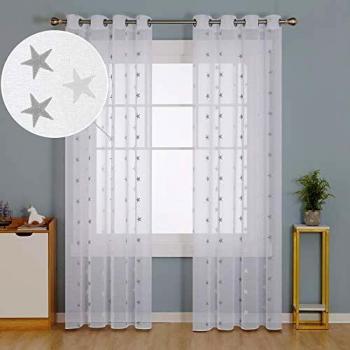 Deconovo Visillo Bordado para Ventana con Ollaos 2 Piezas 140 x 240 cm Gris Estrella