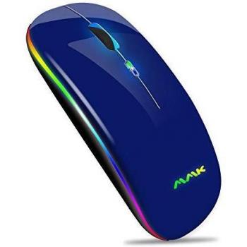 Ratón Inalámbrico Bluetooth Recargable, Ratón Retroiluminado de 7 Colores con Mini Receptor USB de 2,4 GHz, 1200,1600DPI Ajustable,Compatible con Laptop,PC,Ordenador,Chromebook, Notebook-Azul oscuro