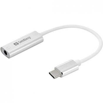 Sandberg usbc audio adapter tarjeta de sonido usb 35 mm plata blanco
