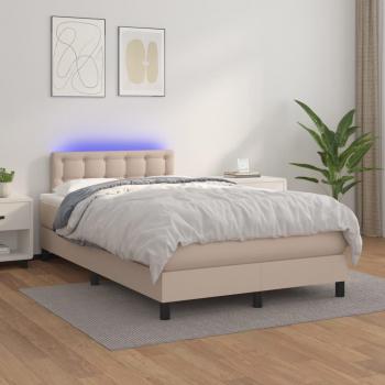 Cama box spring con colchón y LED en cuero sintético cappuccino 120x200cm