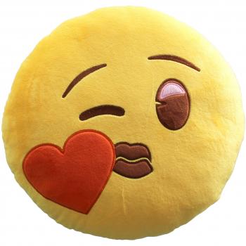 Emoji Smile Corazón Cojín Bordado Beso Oficial, Poliéster, Amarillo, 32x32x15 cm, 6 Unidades