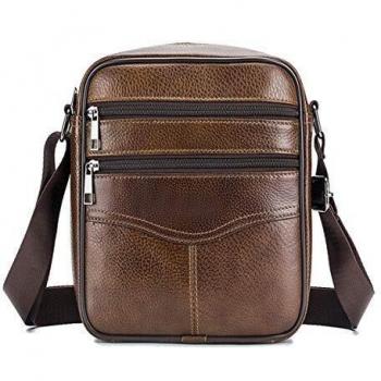 MANNUOSI Shoppers y bolsos de hombro piel autentica Bolsos para hombre vintage Business Bolsos de mano casual Bolsos cruzados multifuncional Bolsos marrón