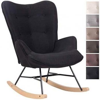 Silla Mecedora Sanka Tapizada en Tela Negra con Base de Metal y Patas de Madera, Estilo Escandinavo