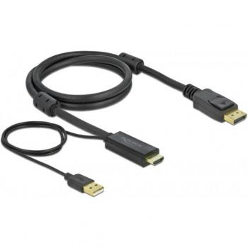 Adaptador de cable de vídeo DeLOCK 85963 HDMI tipo A a DisplayPort + USB Type-A, 1 m, 4K a 30 Hz, color negro