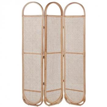 Biombo Plegable Decorativo de 3 Paneles en Rattan Negro con Marco y Malla, Separador de Ambientes Cortona 118 x 180 cm