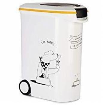 Curver Pet Food Container Dog Silhouette Design with Wheels - 20 kg Capacity, White Plastic, 54 L Volume, Dimensions 49.3 x 27.8 x 60.5 cm