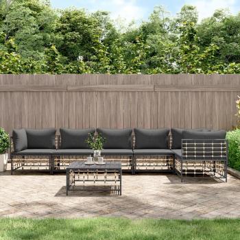 7-Piece Anthracite Poly Rattan Garden Lounge Set with Cushions