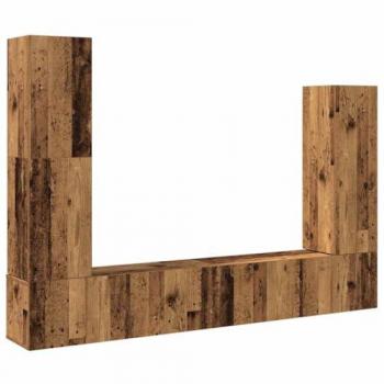 Conjunto de mueble de TV 4 piezas montado en la pared con acabado de madera envejecida y madera compuesta