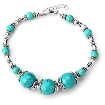 Skyllc® Pulsera Brazalete Tibet plata Turquesa Retro 10 mm Ajustable Regulable