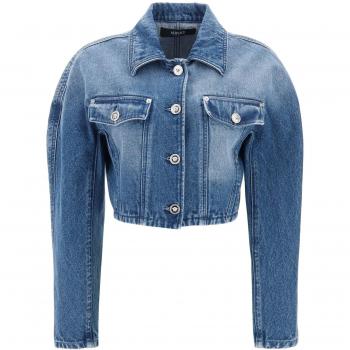 Cropped Denim Jacket - 42 Blue, Versace, Denim Jackets, Female, Blue, Size: S