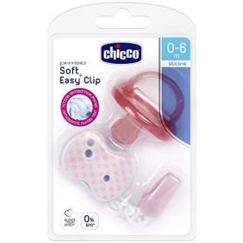 Chicco Pack Physio Soft - Chupete Silicona 0-6 m con Clip Easy, Rosa