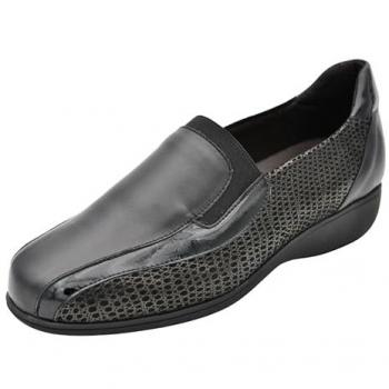 Mocasines para Mujer Doctor Cutillas 53577 Metalizado Negro, Plantilla Extraíble y Elásticos Laterales - Talla 38