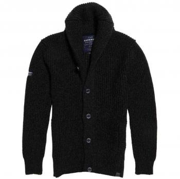 Superdry Hombre Cárdigan Jacob Shawl, Negro, XX-Large