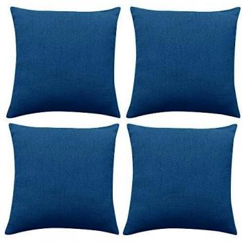 Deconovo Fundas Cojines de Lino Artificial, Suave suntuoso, 4 Piezas, 40 X 40 Cm Azul